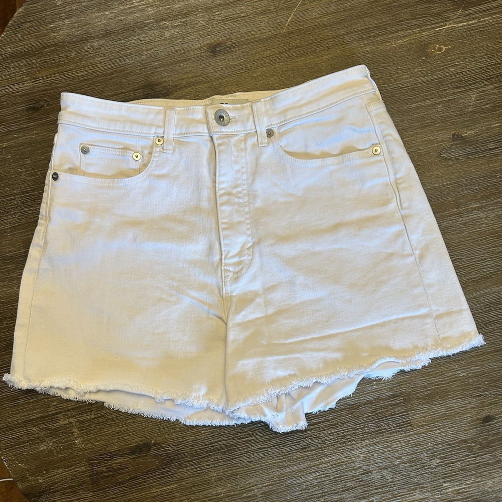 Vineyard Vines Womens White Denim Cut Off Shorts Size 28 Stretch Frayed Hem Raw